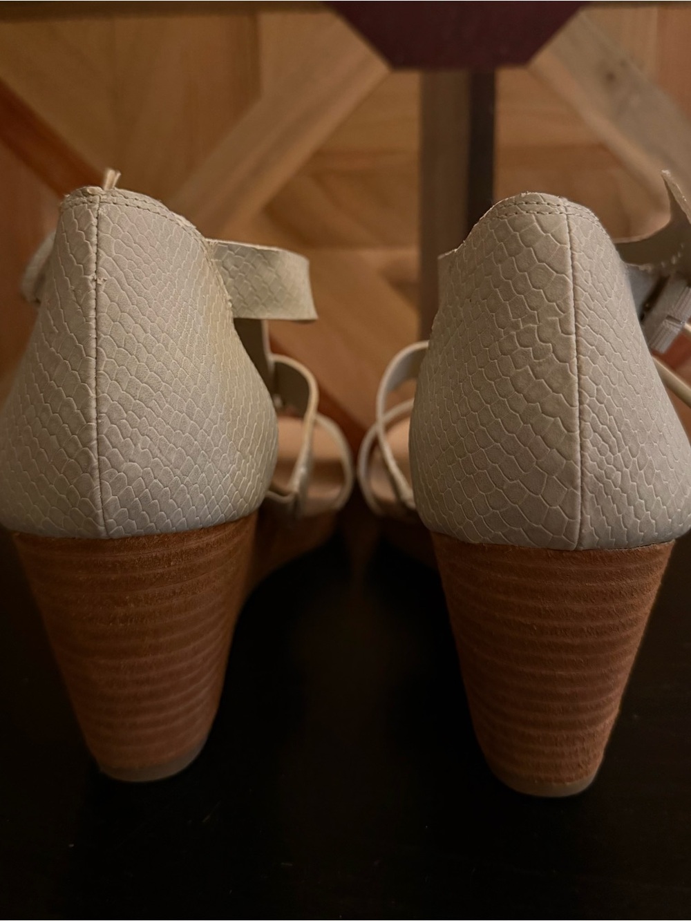 Dr. Scholl's Cream Cross-Strap Wedge Sandals - Picture 3 of 5